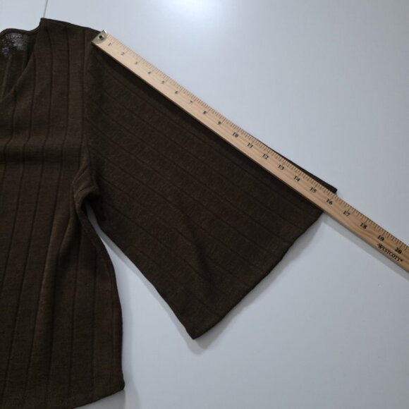 H&M Top Womens L Brown Sheer SS Button Up Knit Ribbed Cropped Relaxed Whimsigoth - Picture 6 of 15